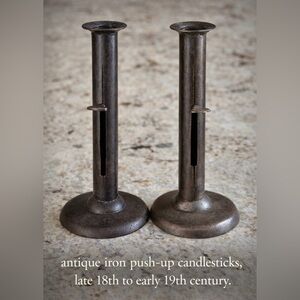 🕯️Antique Iron Push-Up Candlesticks Matched Pair Late 18th to Early 19th Century